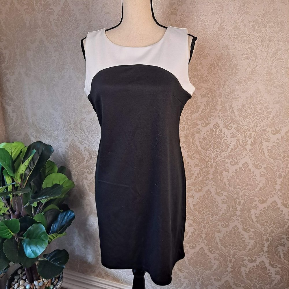 Apt 9 Size Petite Large Black/White Shift Dress Sleeveless Crew Neck NWT